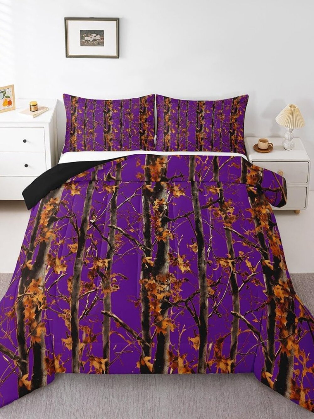 Purple Camouflage Bedding Set Forest Camo King Comforter Set for Girls Women,Rus